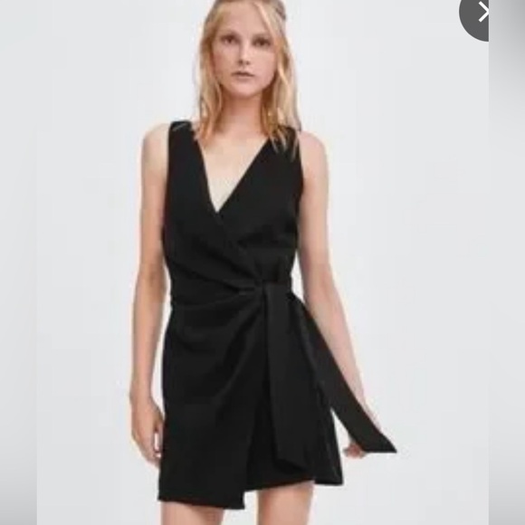 Zara Surplice Wrap Dress Tortoise Shell O-Ring Dress In Black Size Small - Picture 8 of 8